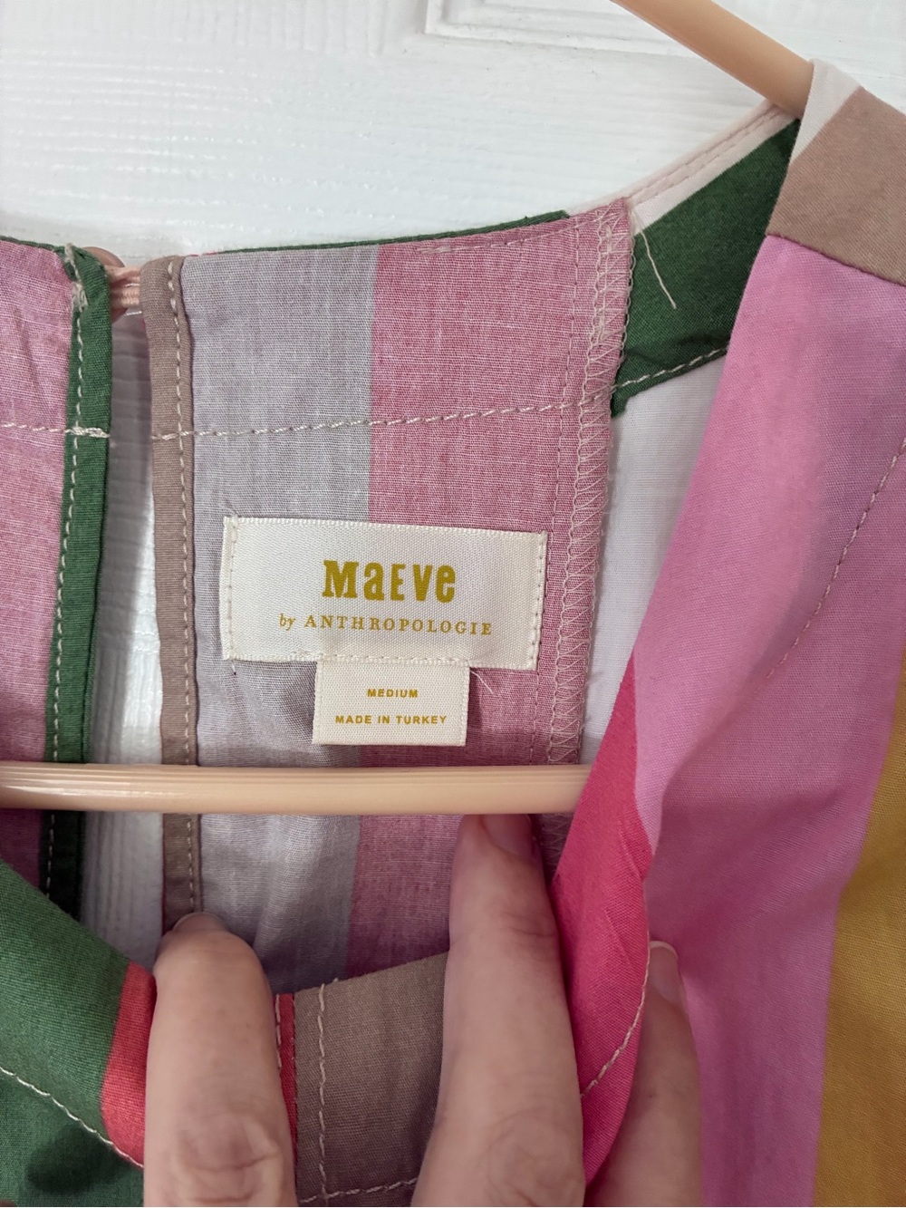 Anthropologie Maeve Pink and Green Striped Swing Top - Picture 2 of 9